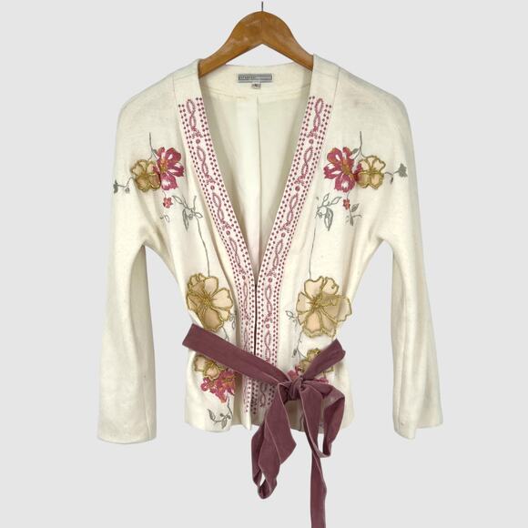 Vintage Y2k Parameter Embroidered Floral Cardigan with Velvet Belt Size Medium - Picture 3 of 8